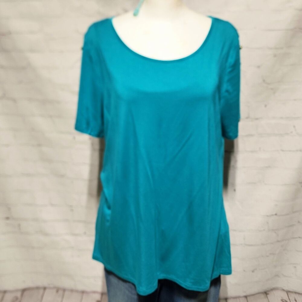 Spense XXL Teal Turquoise Short Sleeve Scoop Neck Top
